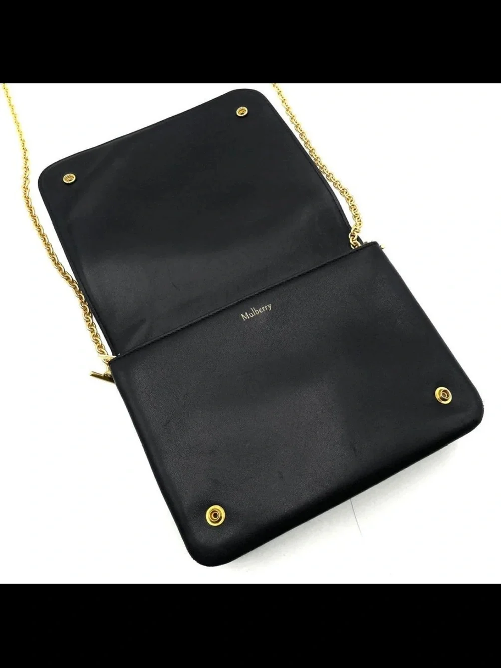 Mulberry Black Pebbled Leather Shoulder Bag with Gold Chain Strap